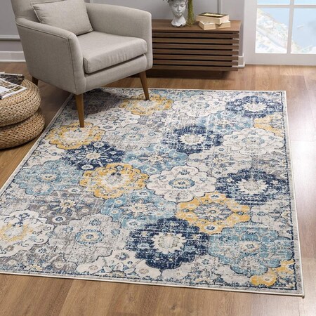 Palacedesigns 2 x 6 ft. Distressed Floral Rectangle Rug Blue PA3093103